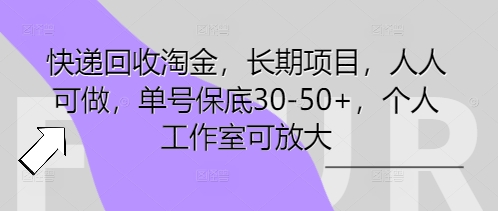 快递回收淘金，长期项目，人人可做，单号保底30-50+，个人工作室可放大-有点东西站