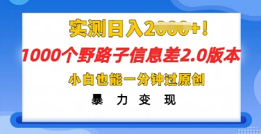 2025抖音1000个野路子信息差最新玩法，一分钟过原创，暴力变现月入几k-有点东西站