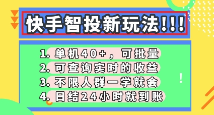 快手智投新玩法,单机日入40+,可批量,可查询实时收益,零门槛【揭秘】-有点东西站