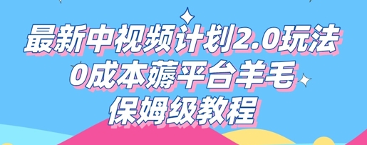 最新中视频计划2.0玩法，0成本薅平台羊毛，保姆级教程-有点东西站