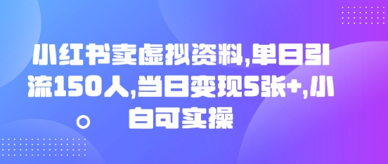小红书卖虚拟资料,单日引流150人,当日变现5张+,小白可实操-有点东西站