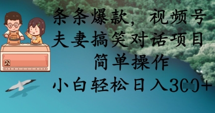 条条爆款,视频号夫妻搞笑对话项目,简单操作,小白轻松日入3张+-有点东西站