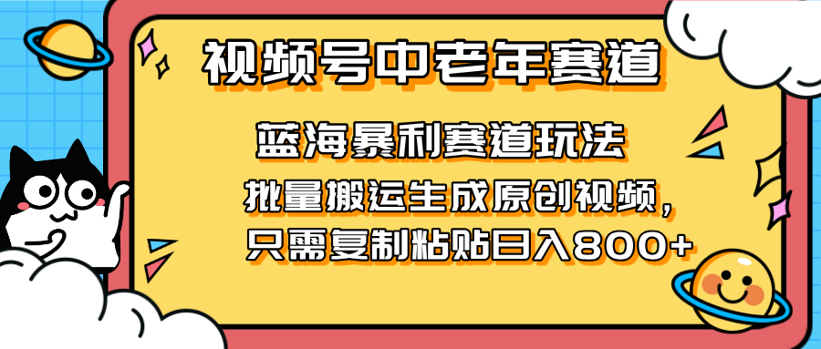 （14314期）2025视频号中老年短视频蓝海暴利风口！复制粘贴搬运视频单日赚800+，无...-有点东西站
