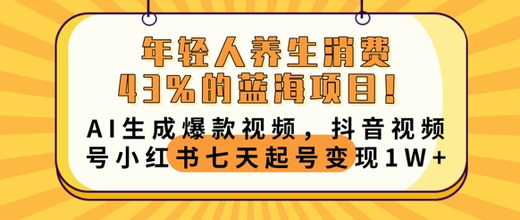 年轻人养生消费43%的蓝海项目,AI生成爆款视频,抖音视频号小红书七天起号变现1w-有点东西站