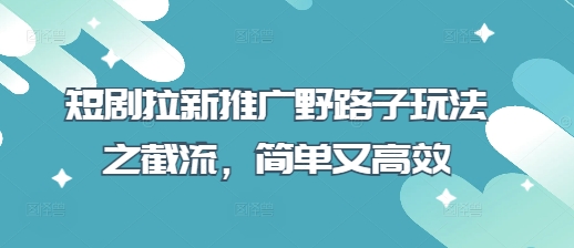 短剧拉新推广野路子玩法之截流,简单又高效-有点东西站