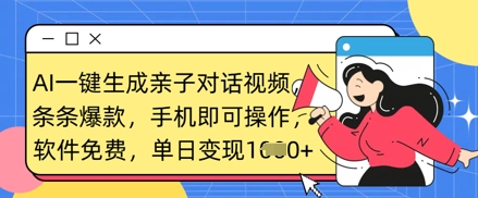 AI一键生成亲子对话视频，条条爆款，一部手机即可操作，单日变现数张-有点东西站